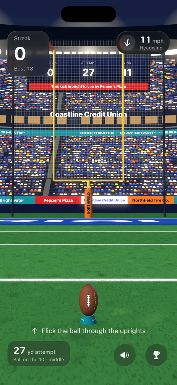The Uprights stadium with every sponsor spot filled with sample brands